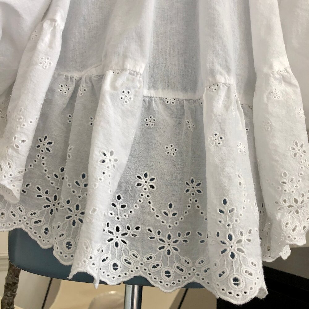 Holy G. White Cotton Blouse for Summer Cover Up with Eyelet Detail Size 40 - Picture 7 of 10